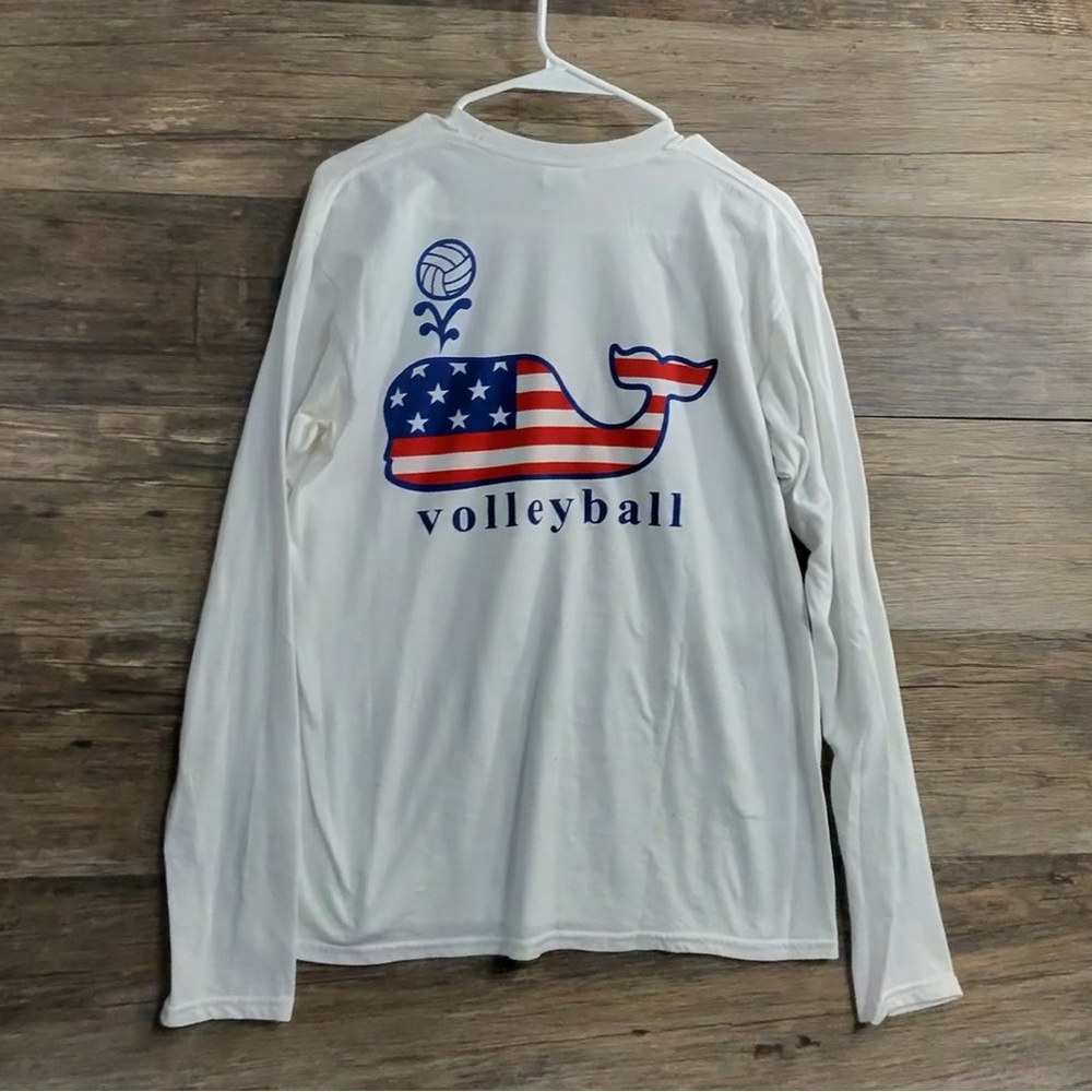 Delta White Long Sleeve‎ Whale Volleyball USA Flag Tee